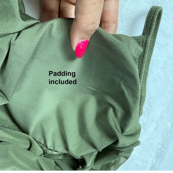 Popilush Olive Green Ribbed Shapewear Maxi Dress Adjustable Strap Athleisure L - Picture 8 of 8